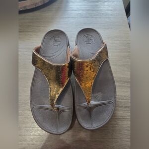 Fitflops Gold Sequin Slide Sandals